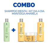 Combo Shampoo Menta 300ml + Kit Manteiga Amarela Dia a Dia 03 Passos 300ml