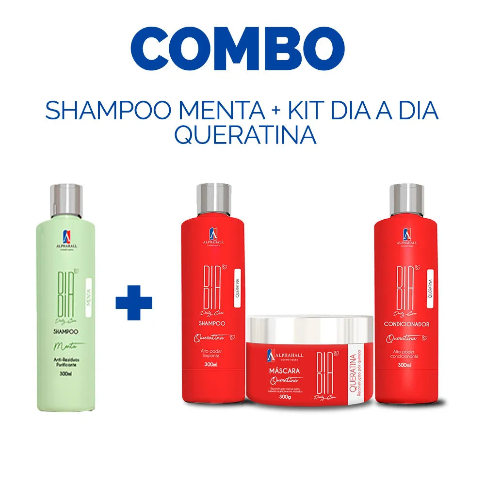 Combo Shampoo Menta 300ml + Kit Queratina Dia a Dia 03 Passos 300ml